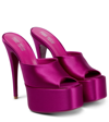 Paris Texas Marina 150mm Satin Platform Mules In Ciclamino