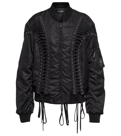 Dolce & Gabbana Lace-up Detailed Bomber Jacket In Black