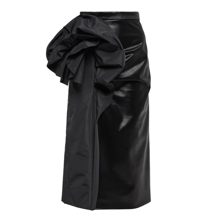 Maison Margiela Draped Shiny Cotton Midi Skirt In Negro