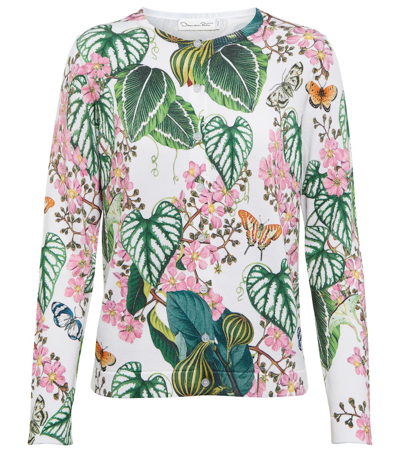 Oscar De La Renta Floral Cotton-blend Knit Cardigan In Ivory Multi