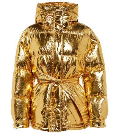 Perfect Moment Metallic Belted Down Parka In Gold Foil
