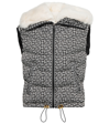 Balmain Faux Fur-trimmed Printed Quilted Padded Shell Vest In Noir/blanc