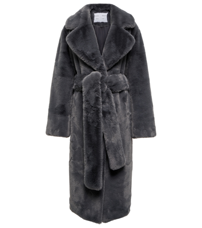 Proenza Schouler White Label Belted Faux Fur Coat In Dark Grey