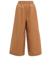 Loewe Cropped Wide-leg Pull-on Leather Pants In Toffee