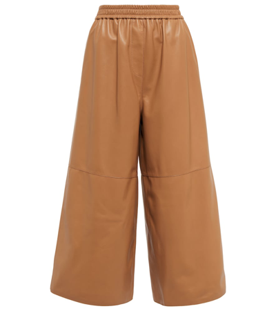 Loewe Leather Cropped Wide-leg Trousers In Beige