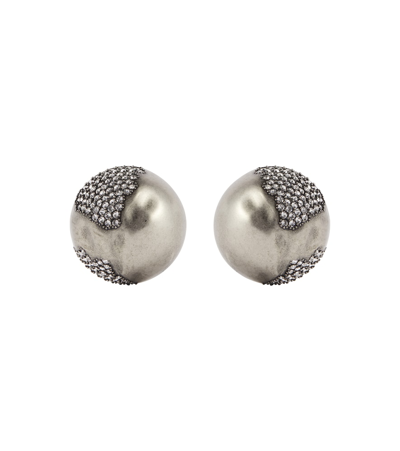 Saint Laurent Crystal-embellished Clip-on Earrings In Argent Oxyde/crystal