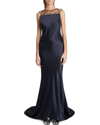 MAISON MARGIELA SATIN OPEN-BACK TRUMPET GOWN WITH SHEER DETAIL