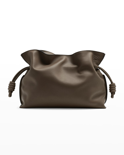 Loewe Flamenco Drawstring Knot Clutch Bag In Chocolate