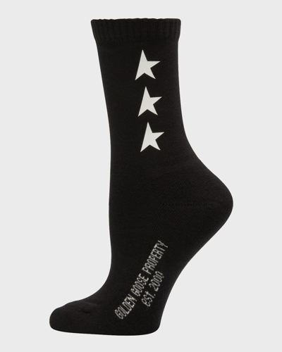 Golden Goose Ribbed Star Logo Socks In Black / White