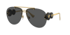 Versace Logo Emblem Metal Aviator Sunglasses In Dark Grey