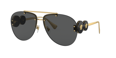 Versace Logo Emblem Metal Aviator Sunglasses In Dark / Gold / Grey