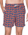 Tom & Teddy Men's Turtle-print Swim Trunks In Navy And Orange