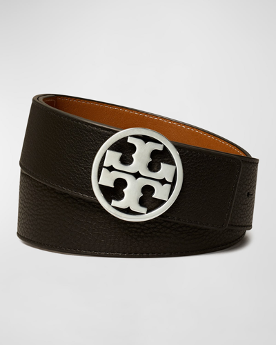 Tory Burch Miller Logo Reversible Belt In Black / Gold