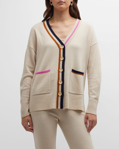 Monrow Wool Cashmere Striped Cardigan In Off White