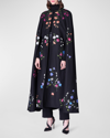 CAROLINA HERRERA FLORAL EMBROIDERED LONG WOOL CAPE