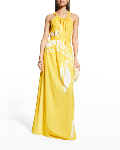 Monique Lhuillier Floral-print Self-tie Tent Gown In Yellowsilk White