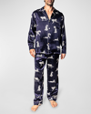 Petite Plume Men's Silk Panthere De Nuit Pajama Set In Navy