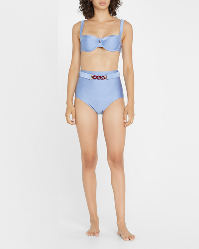 Zimmermann Chain-embellished Belted High-rise Bikini Briefs In Blue