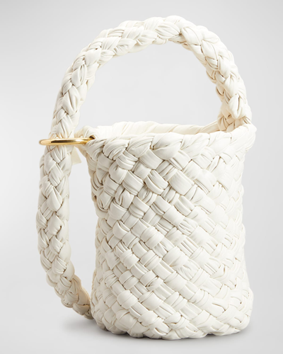 Bottega Veneta Kalimero Intrecciato-leather Bucket Bag In Bone Brass