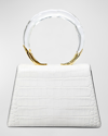 Alexis Bittar Lucite Quad Croc-embossed Top-handle Bag In White Croco