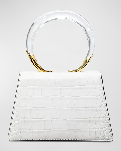 Alexis Bittar Lucite Quad Croc-embossed Top-handle Bag In White Croco