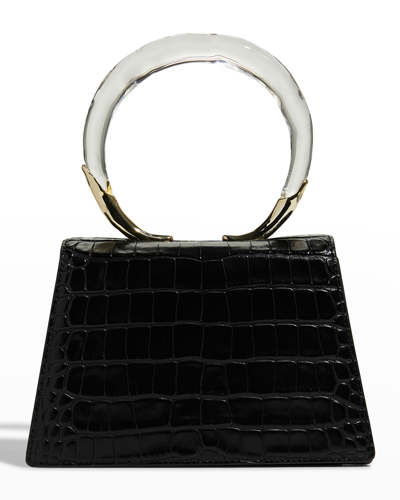 Alexis Bittar Lucite Quad Croc-embossed Top-handle Bag In Black