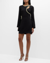 Jonathan Simkhai Katharine Diamante Embroidery Long Sleeve Minidress In Black