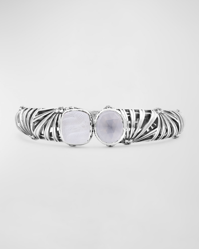 Stephen Dweck Quartz And Mother-of-pearl Open-close Bangle In Sterling Silver