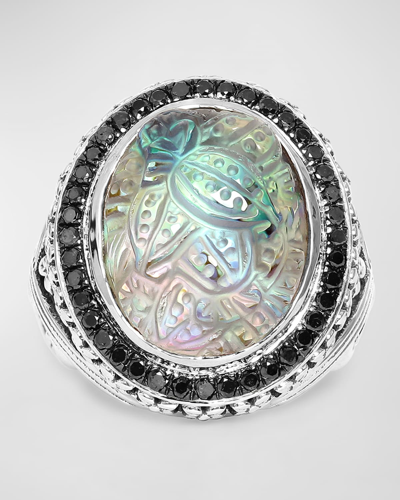Stephen Dweck Quartz, Abalone And Black Diamond Ring In Sterling Silver