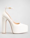 Valentino Tango Patent Ankle-strap Platform Pumps In Ivory