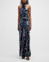BRONX AND BANCO CHANTAL BEADED SEQUIN HALTER GOWN