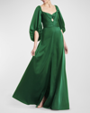 Sachin & Babi Angelina Cutout Balloon-sleeve Gown In Emerald