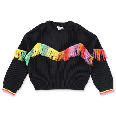 Stella Mccartney Kids' Rainbow Fringed Organic-cotton And Wool-blend Jumper 4-16 Years In Black