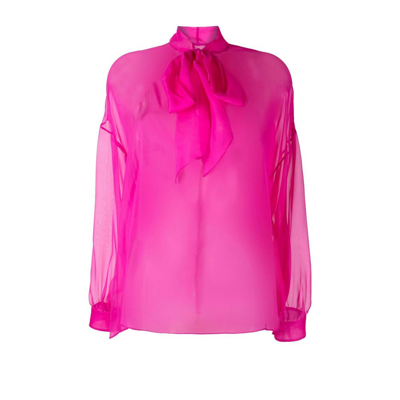 Valentino Pink Necktie Semi-sheer Silk Blouse In Pink Pp