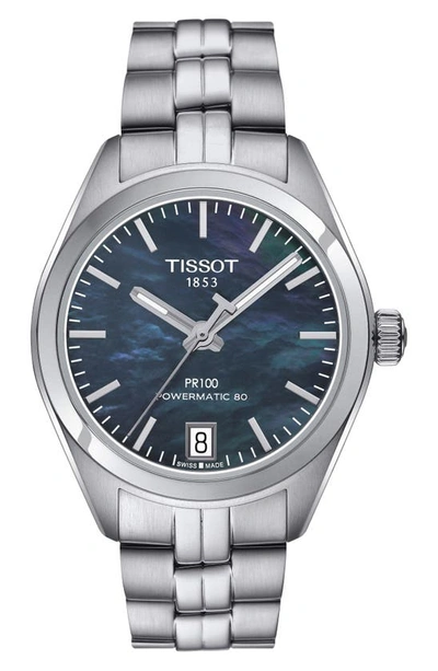 Tissot Pr100 Automatic Bracelet Watch, 33mm In Blue Mother Of Pearl