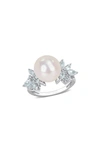 Delmar Sterling Silver 11-12mm Freshwater Pearl & Marquise Diamond Ring In White