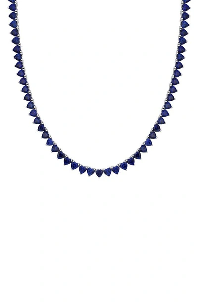 Delmar Sterling Silver Heart Created Sapphire Necklace In Blue