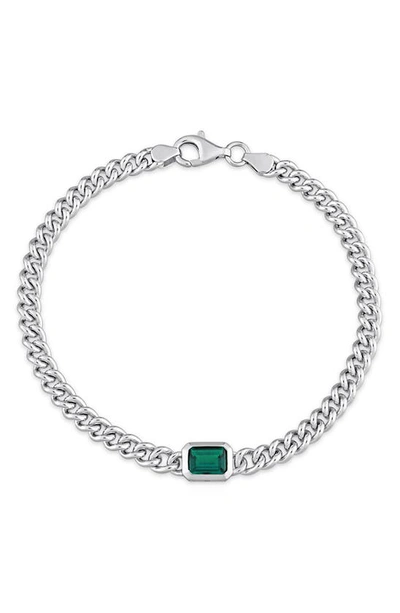 Delmar Sterling Silver Lab Created Emerald Chain Bracelet In Green