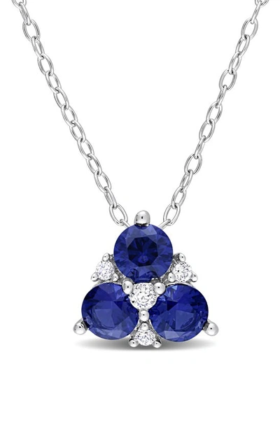 Delmar Sterling Silver, Created Blue Sapphire, & Created White Sapphire Pendant Necklace