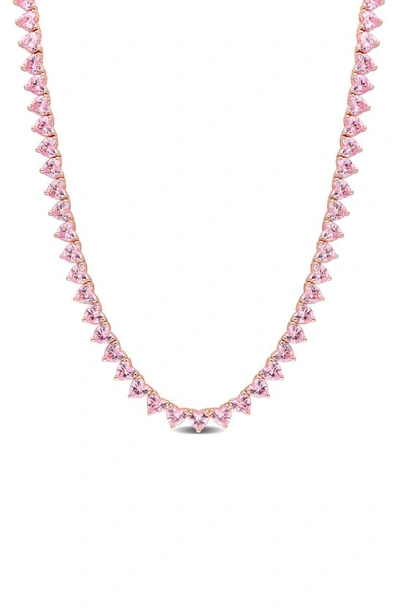 Delmar Rose Gold Plated Heart Created Sapphire Necklace In Pink
