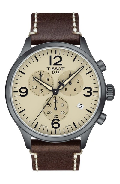 Tissot Chrono Xl Leather Strap Chronograph Watch, 45mm In Beige