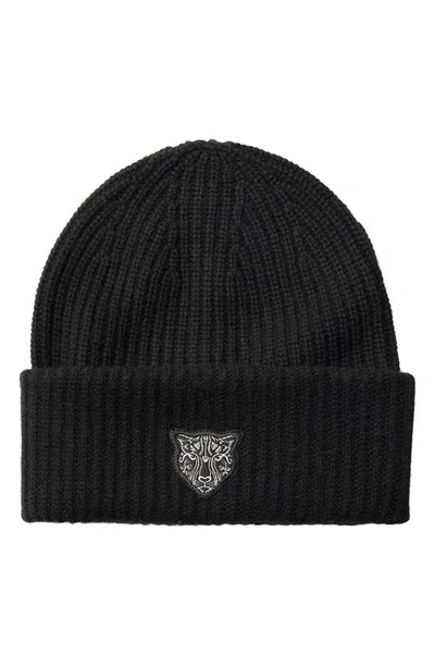 Lita By Ciara Cheetah Patch Rib Recycled Cashmere Beanie In Black