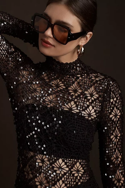 Retrofte Retrofete Alexa Crochet Sequin Dress In Black | ModeSens