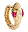 JACQUIE AICHE YELLOW GOLD, DIAMOND AND RUBY SNAKE MINI HOOP SINGLE EARRING