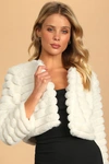 Lulus Live For Luxe Ivory Cropped Faux Fur Jacket In Ivory
