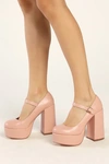 LULUS FRONA LIGHT NUDE PLATFORM MARY JANE PUMPS