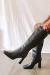 Lulus Reelee Black Square Toe Knee-high High Heel Boots In Black