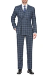 English Laundry 4-piece Trim Fit Double Breasted Plaid Jacket & Pants Suit Set In Blue