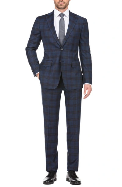 English Laundry Plaid Two Button Notch Lapel Trim Fit Wool Blend Suit In Navy