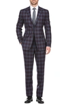 English Laundry Plaid Two Button Notch Lapel Wool Blend Trim Fit Suit In Burgundy